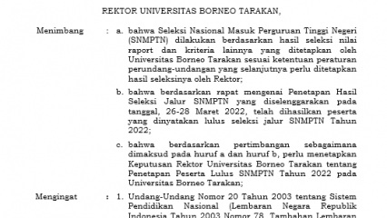 SK PENETAPAN LULUSAN SNMPTN 2022